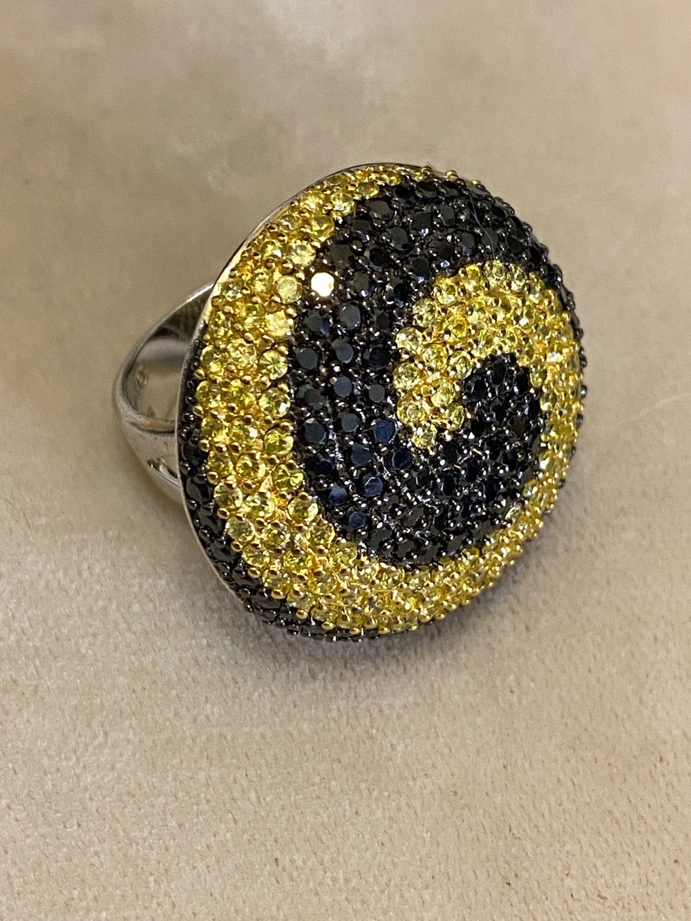 Sterling Silver Black & Yellow CZ Swirl Ring Size 8 925